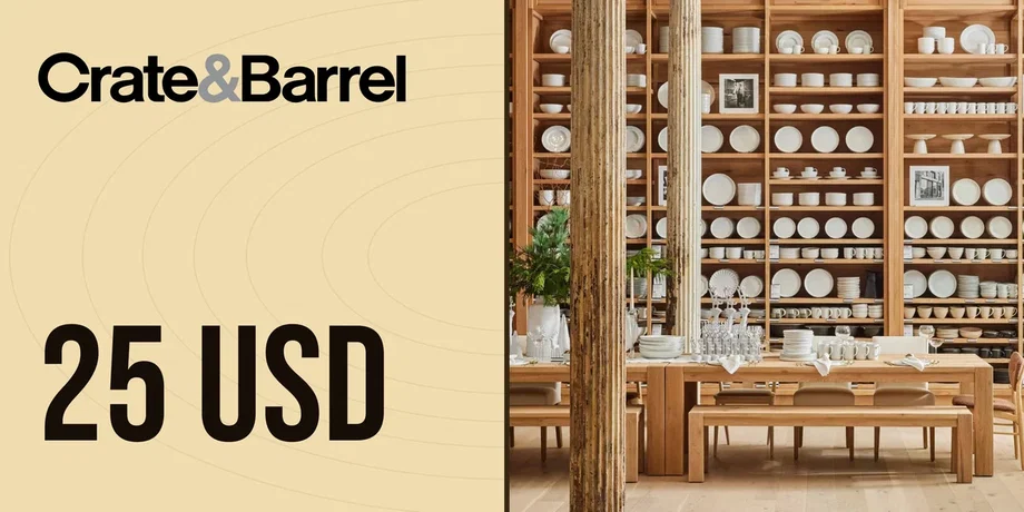 Crate and Barrel 25 USD Gift Card (United States) gallery image 1