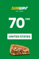 Subway 70 USD Gift Card (United States) thumb 2