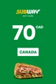 Subway 70 CAD Gift Card (Canada) thumb 2